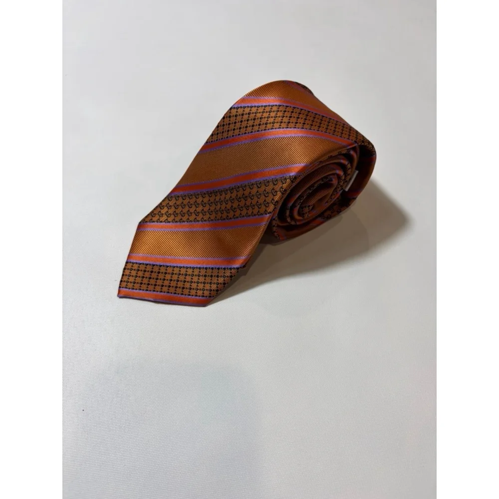 Alain Dupetit Orange Striped Silk Tie Micro Logo Handmade